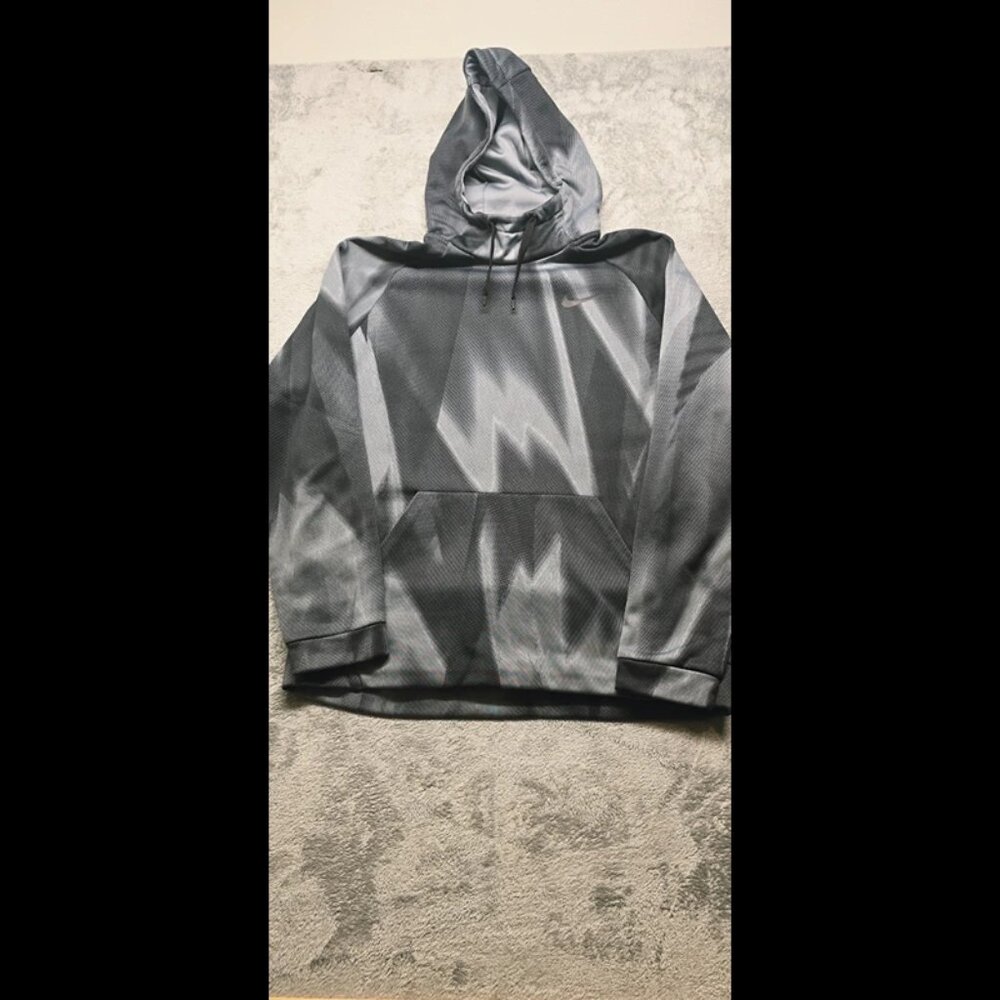 Nike Dri Fit Hoodie Pullover Mens‎ X-Large Gray Black Long Sleeve Swoosh Logo